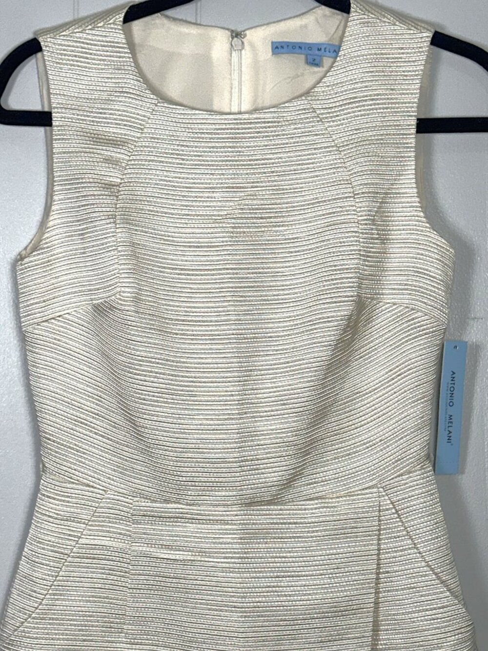 Antonio Melani Elda Textured Ivory Sleeveless Faux Wrap Sheath Pockets Dress 2 - Picture 2 of 8